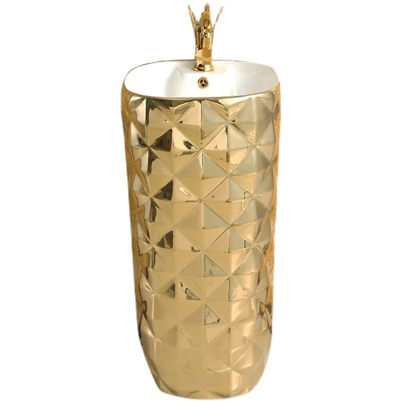 European-style art column basin washbasin bar floor-to-ceiling washbasin ceramic gold integrated washbasin