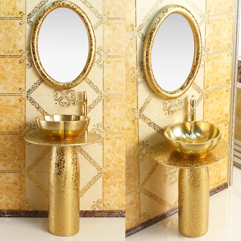 European-style art column basin washbasin bar floor-to-ceiling washbasin ceramic gold integrated washbasin