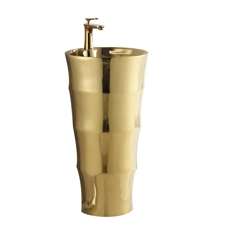 European-style art column basin washbasin bar floor-to-ceiling washbasin ceramic gold integrated washbasin