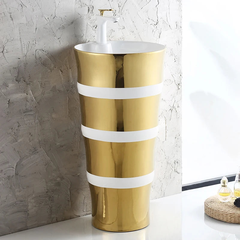 European-style art column basin washbasin bar floor-to-ceiling washbasin ceramic gold integrated washbasin