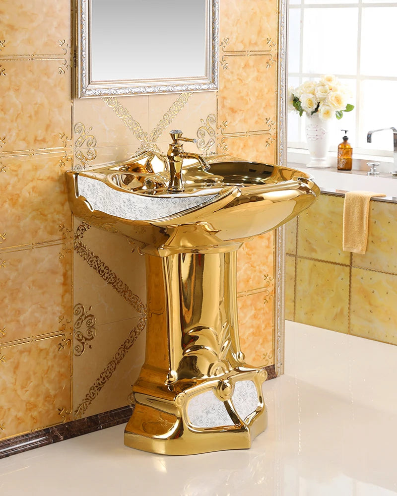 European-style art column basin washbasin bar floor-to-ceiling washbasin ceramic golden split washbasin
