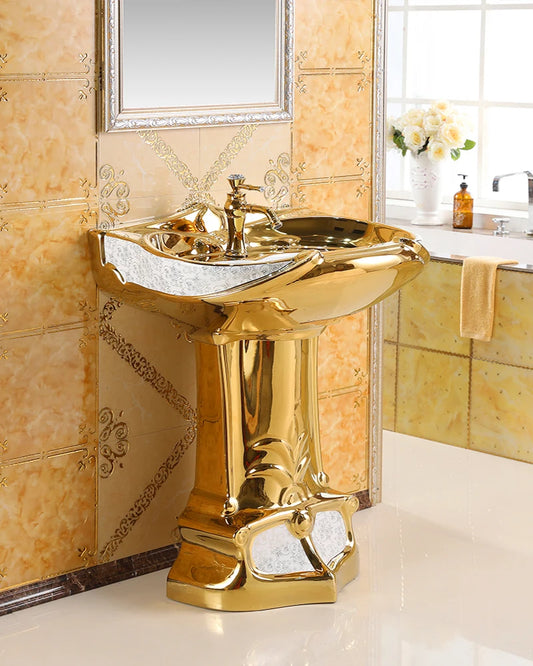 European-style art column basin washbasin bar floor-to-ceiling washbasin ceramic golden split washbasin