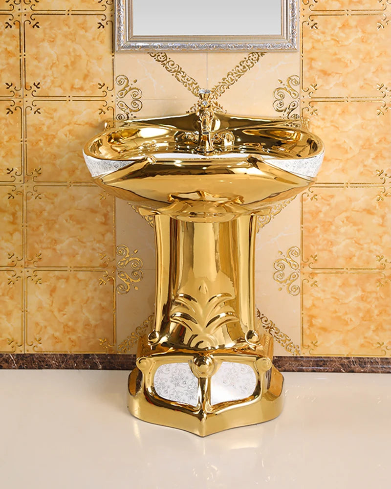 European-style art column basin washbasin bar floor-to-ceiling washbasin ceramic golden split washbasin