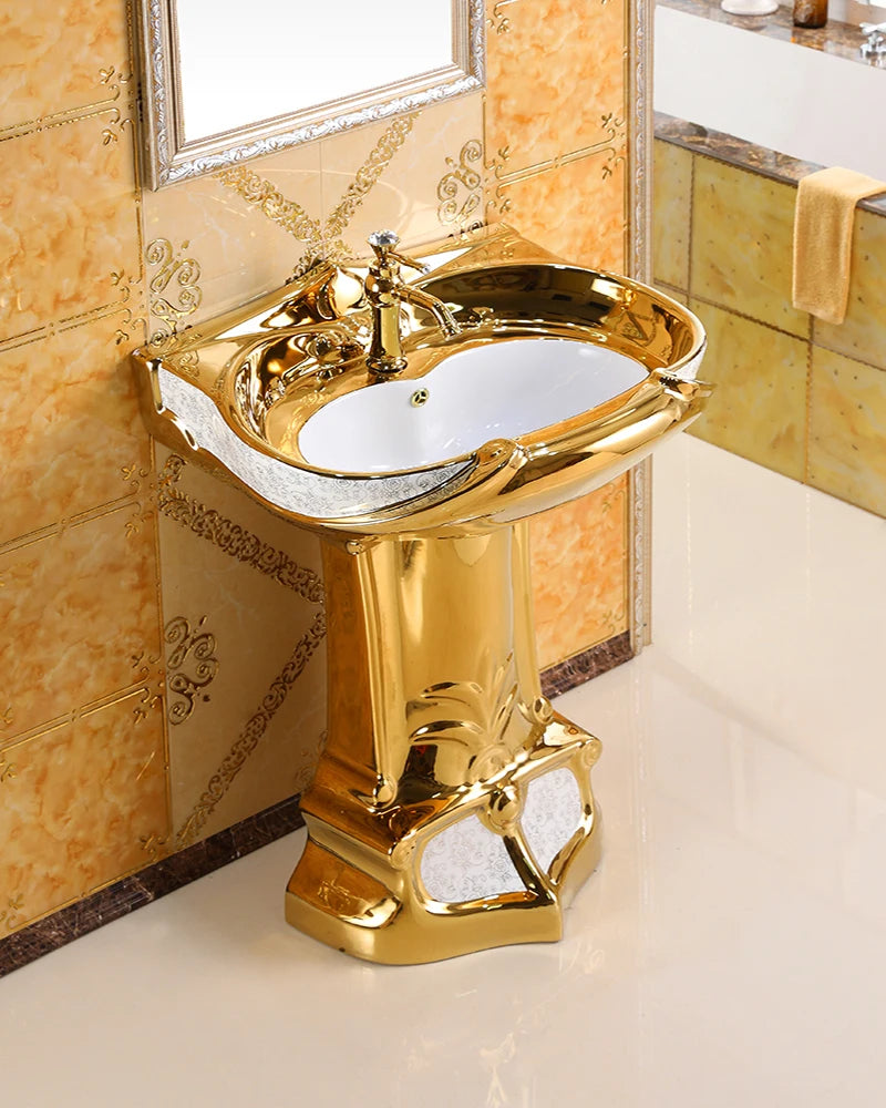 European-style art column basin washbasin bar floor-to-ceiling washbasin ceramic golden split washbasin