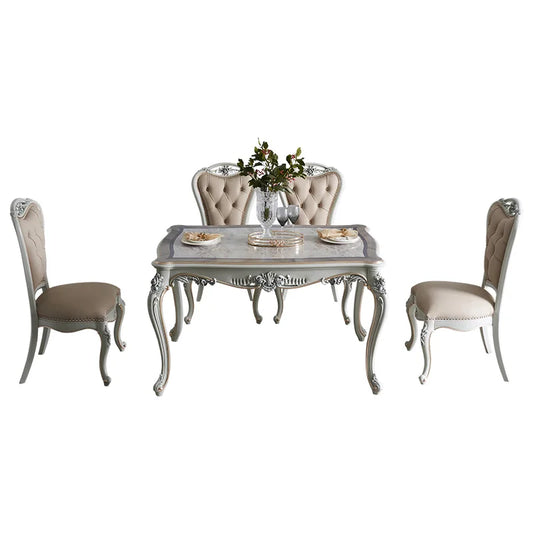 European style carved 1.4 dining table, painted wood grain dining table, solid wood dining table and chair combination
