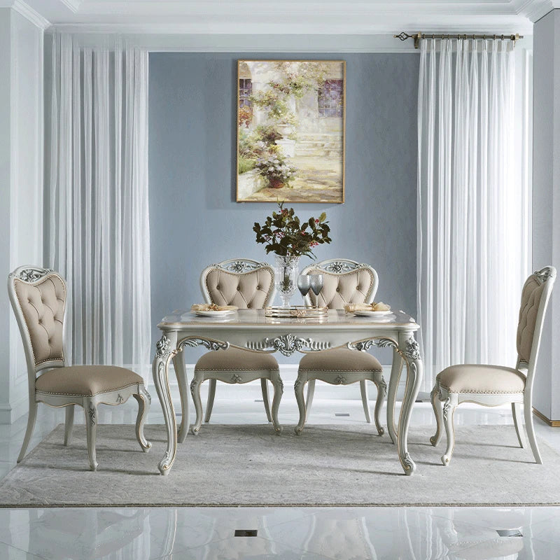 European style carved 1.4 dining table, painted wood grain dining table, solid wood dining table and chair combination