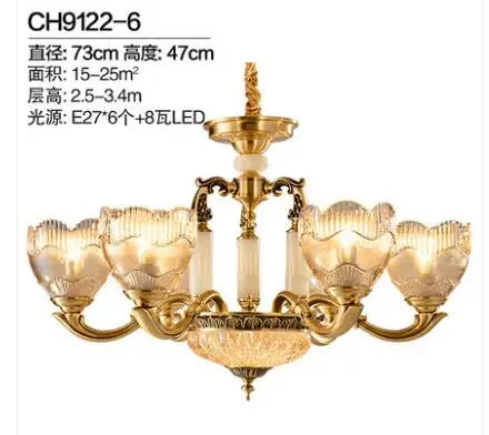 European style carved copper jade crystal chandelier for living room luxury villa dining bedroom lamp