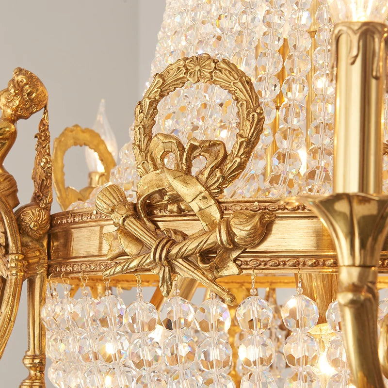 European style copper lamp French all copper crystal chandelier living room dining room staircase net red villa luxury palace