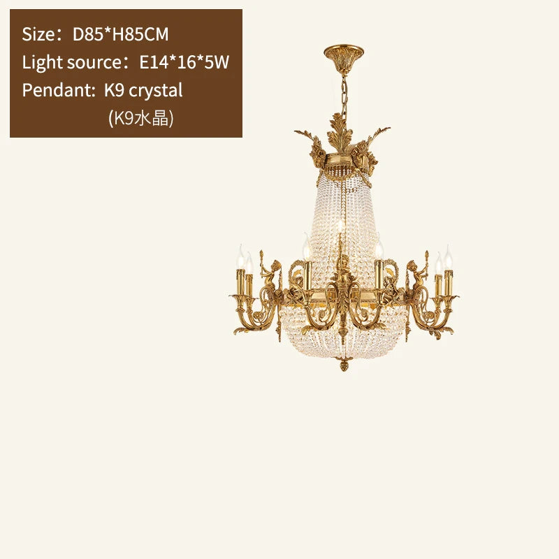 European style copper lamp French all copper crystal chandelier living room dining room staircase net red villa luxury palace