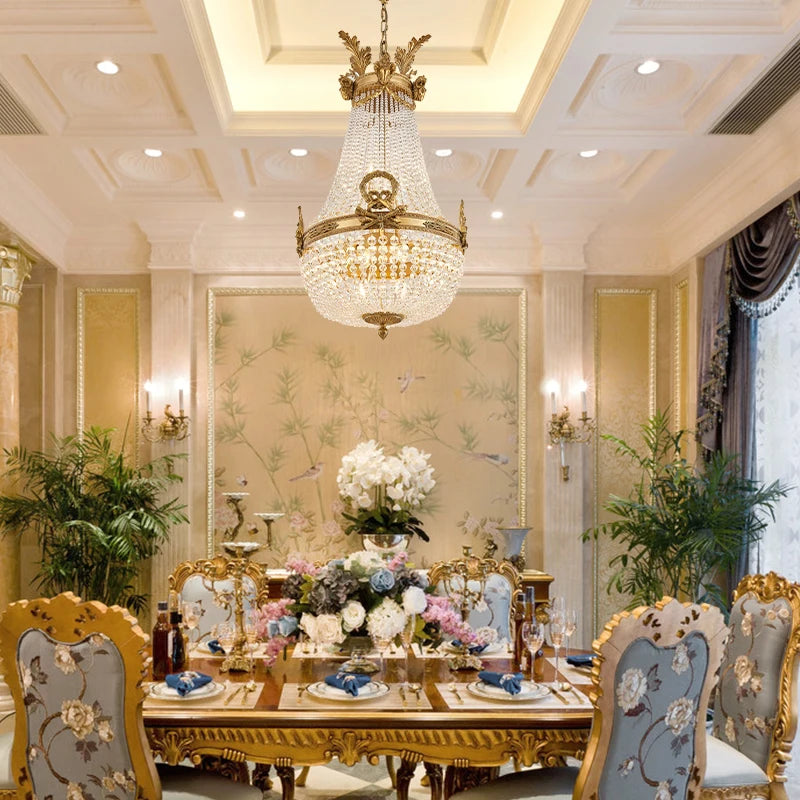 European style copper lamp French all copper crystal chandelier living room dining room staircase net red villa luxury palace