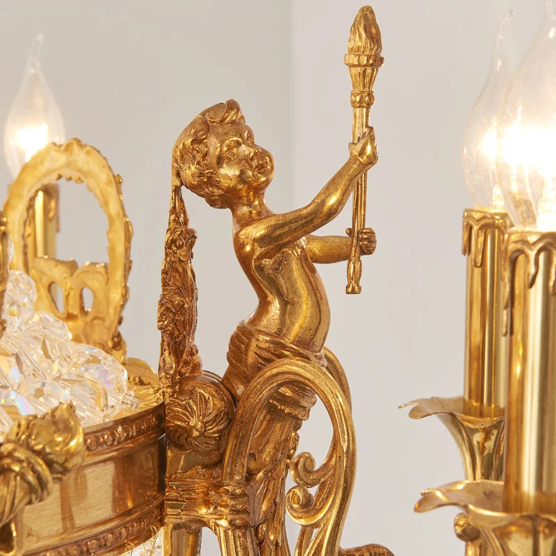 European style copper lamp French all copper crystal chandelier living room dining room staircase net red villa luxury palace