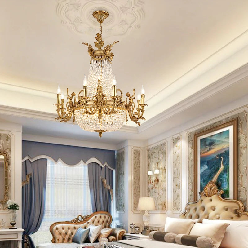 European style copper lamp French all copper crystal chandelier living room dining room staircase net red villa luxury palace