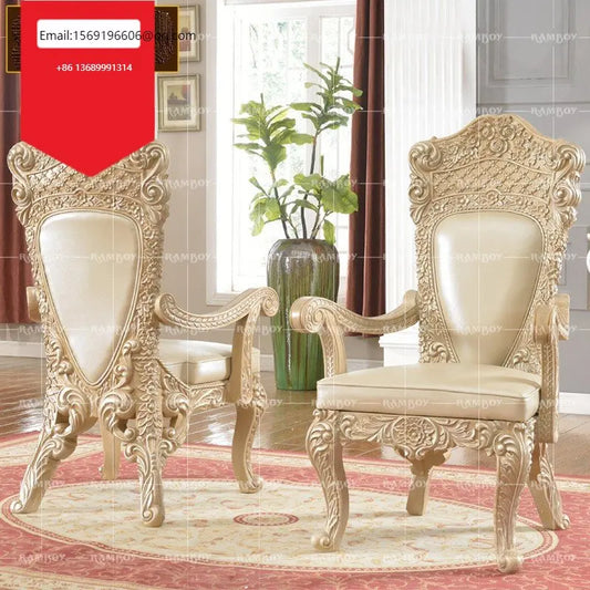 European-style dining chairs, home solid wood carved negotiating chairs, French court luxury leather backrest chairs