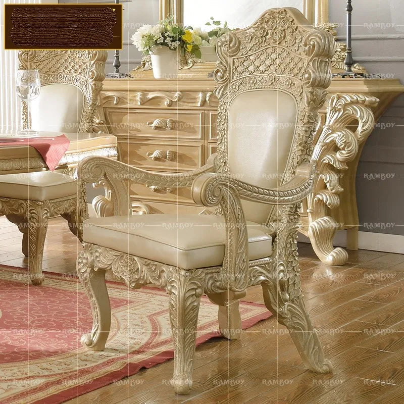 European-style dining chairs, home solid wood carved negotiating chairs, French court luxury leather backrest chairs