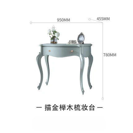 European style dressing table, small unit bedroom, solid wood dressing table, metal frame dressing mirror