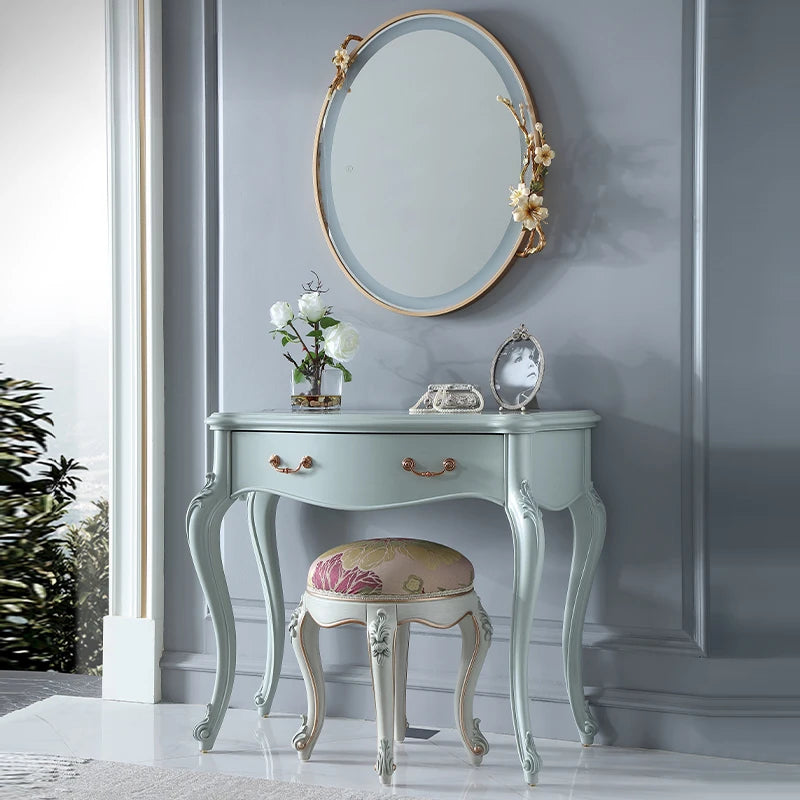 European style dressing table, small unit bedroom, solid wood dressing table, metal frame dressing mirror