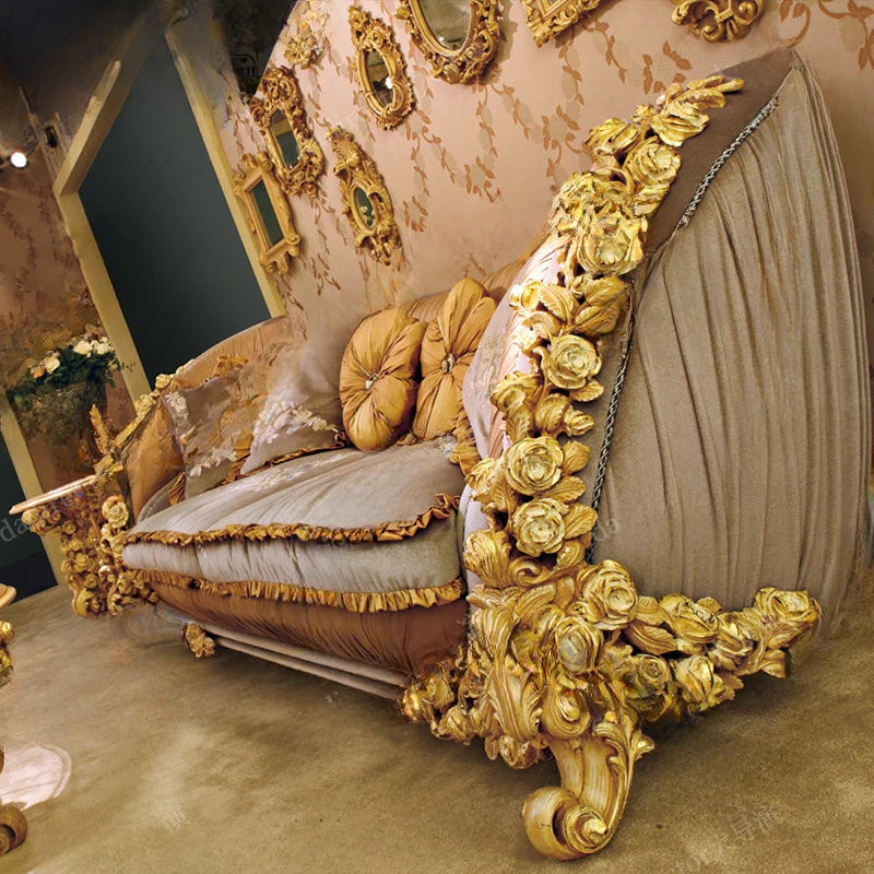 European-style fabric sofa 123 combination French palace solid wood rose carved luxury villa living room custom furniture