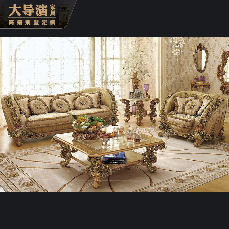 European-style fabric sofa 123 combination French palace solid wood rose carved luxury villa living room custom furniture