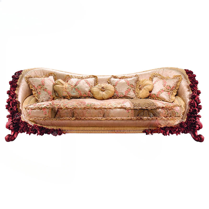 European-style fabric sofa 123 combination French palace solid wood rose carved luxury villa living room custom furniture