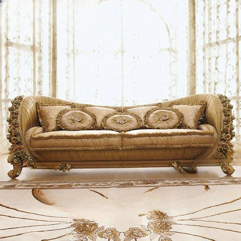 European-style fabric sofa 123 combination French palace solid wood rose carved luxury villa living room custom furniture