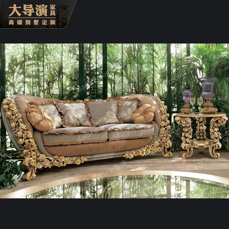 European-style fabric sofa 123 combination French palace solid wood rose carved luxury villa living room custom furniture