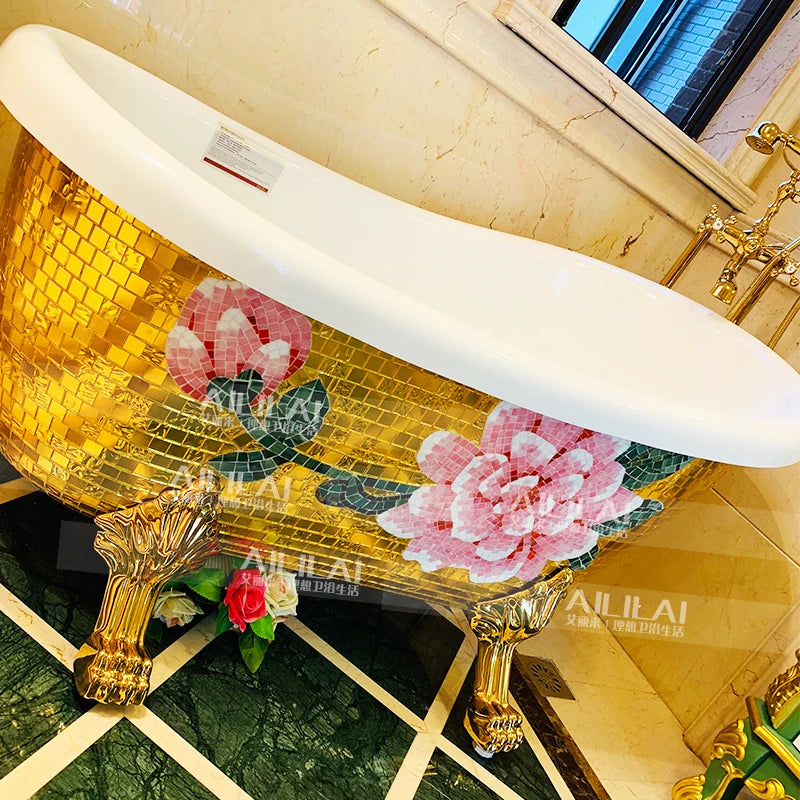 European-style freestanding imperial concubine golden bathtub small apartment pearl acrylic home adult bathtub 1.5 m