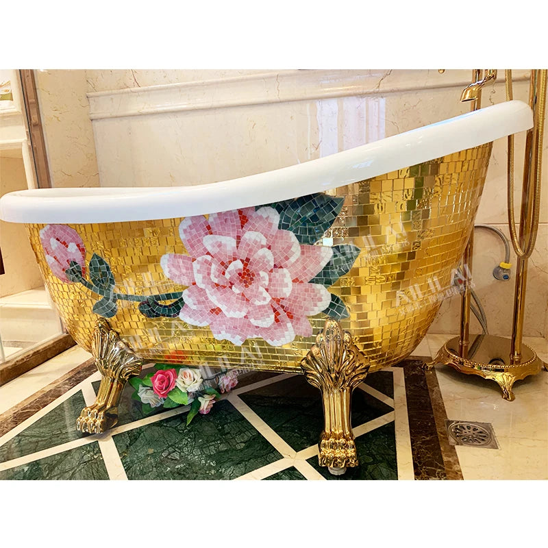 European-style freestanding imperial concubine golden bathtub small apartment pearl acrylic home adult bathtub 1.5 m