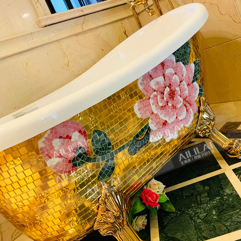 European-style freestanding imperial concubine golden bathtub small apartment pearl acrylic home adult bathtub 1.5 m