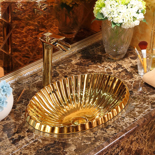 European-style local tyrant gold table basin bathroom creative wash basin oval golden washbasin art basin washbasin