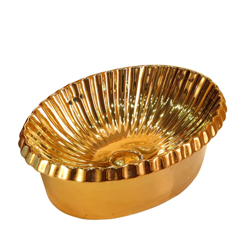 European-style local tyrant gold table basin bathroom creative wash basin oval golden washbasin art basin washbasin