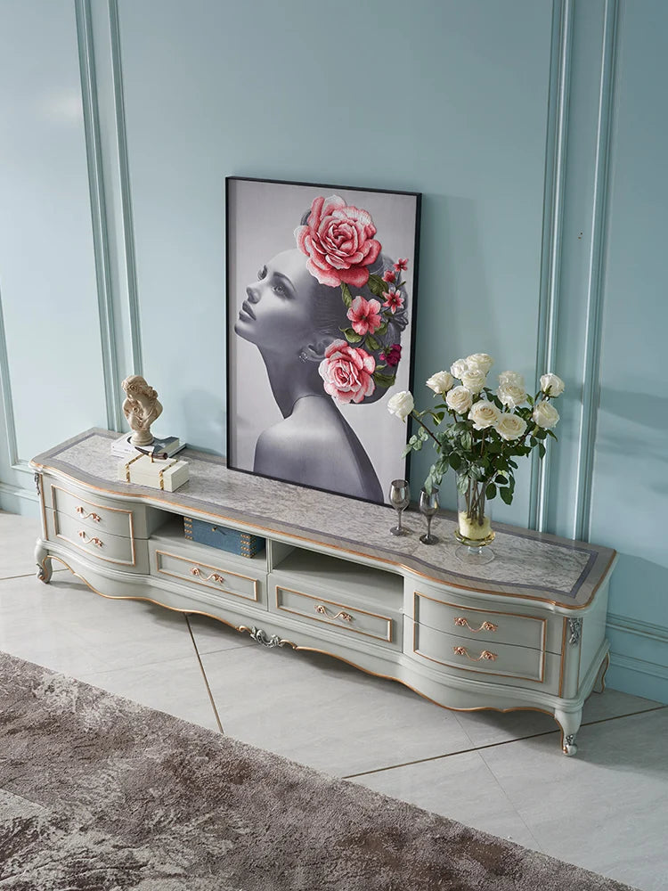 European style solid wood 2.4m TV cabinet living room old gold drawing cabinet storage cabinet