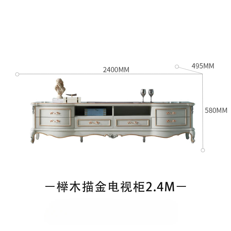 European style solid wood 2.4m TV cabinet living room old gold drawing cabinet storage cabinet