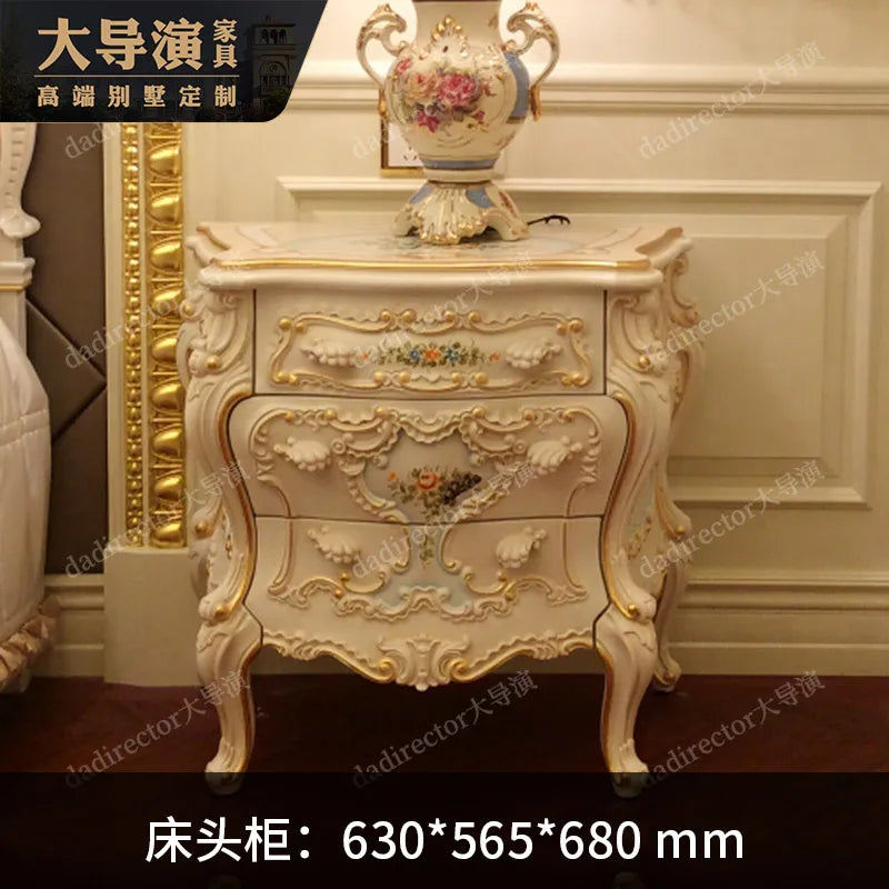 European style solid wood carved double bed, French luxury palace bed, painted fabric bed,wedding bed, princess bed