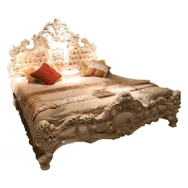 European style solid wood carved double bed, French luxury palace bed, painted fabric bed,wedding bed, princess bed