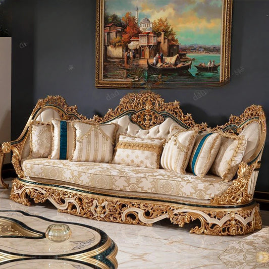 European style solid wood carved sofa combination fabric luxury French palace villa living room furniture customization