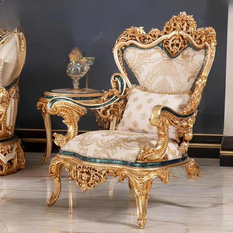 European style solid wood carved sofa combination fabric luxury French palace villa living room furniture customization