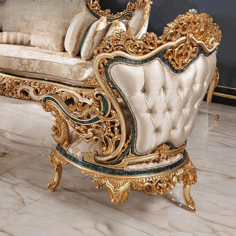 European style solid wood carved sofa combination fabric luxury French palace villa living room furniture customization