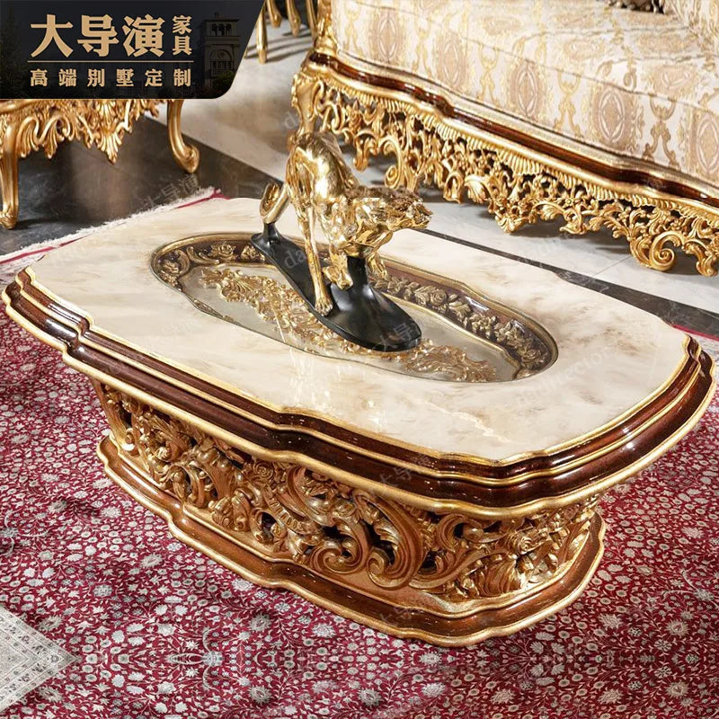 European style solid wood carving combination fabric sofa French style gold foil art sofa Luxury furniture customization