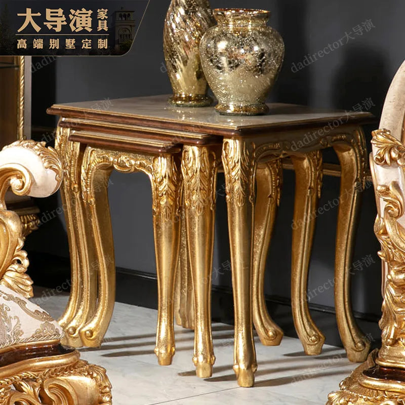 European style solid wood carving combination fabric sofa French style gold foil art sofa Luxury furniture customization