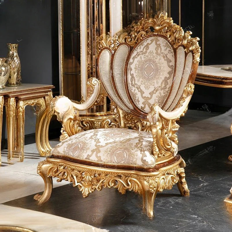 European style solid wood carving combination fabric sofa French style gold foil art sofa Luxury furniture customization