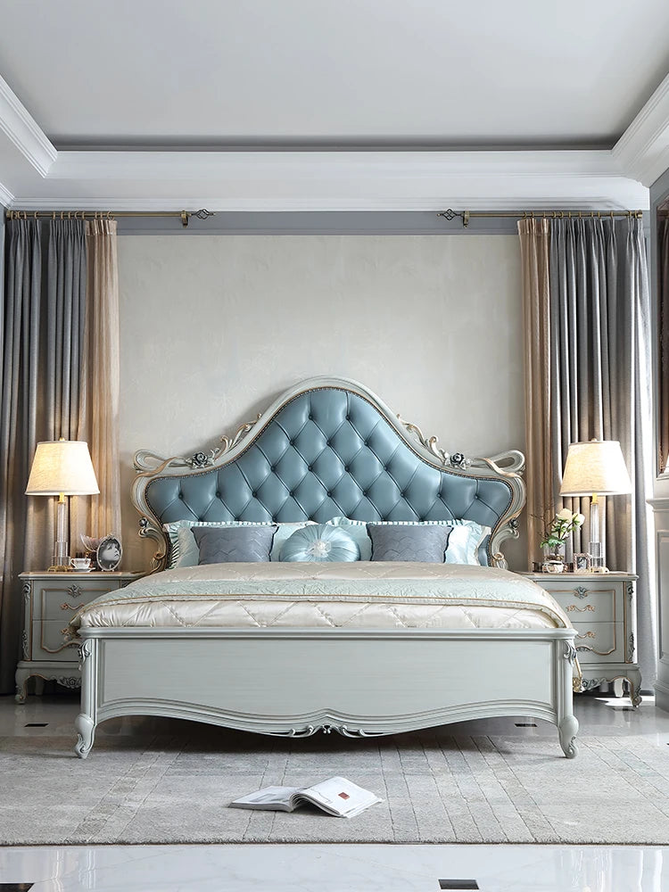 European-style solid wood double bed master bedroom cowhide 1.8m wedding bed big bed