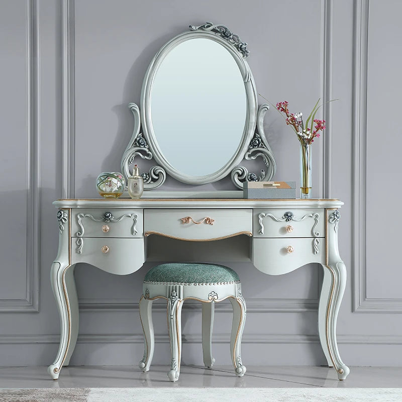European-style solid wood dressing table master bedroom relief dressing table makeup mirror combination outfit