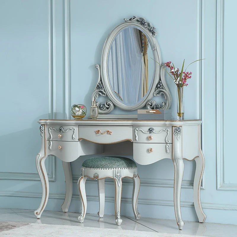 European-style solid wood dressing table master bedroom relief dressing table makeup mirror combination outfit