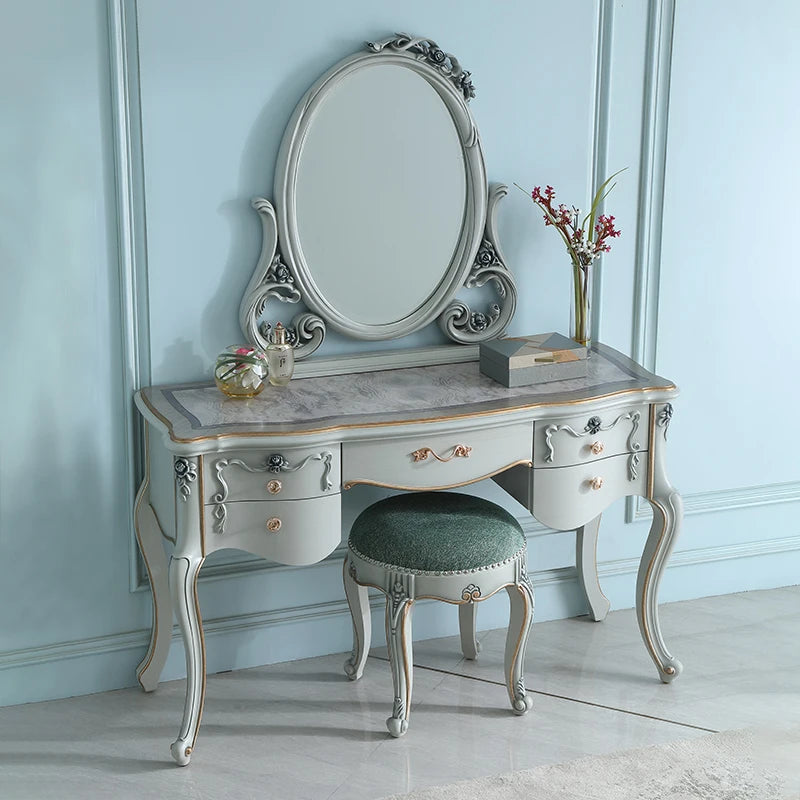 European-style solid wood dressing table master bedroom relief dressing table makeup mirror combination outfit
