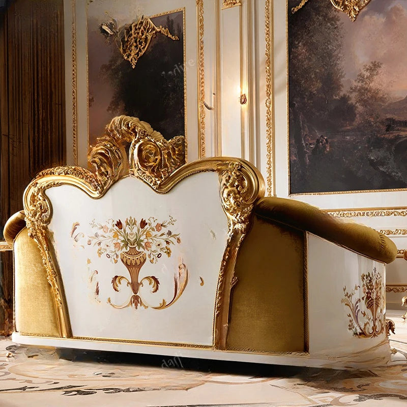 European style solid wood fabric sofa combination French style palace luxury villa living room gold foil sofa customization