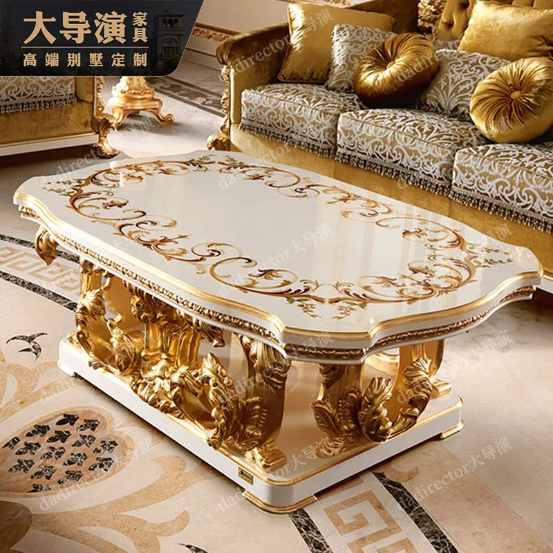 European style solid wood fabric sofa combination French style palace luxury villa living room gold foil sofa customization