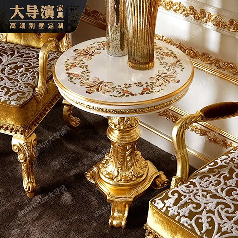 European style solid wood fabric sofa combination French style palace luxury villa living room gold foil sofa customization