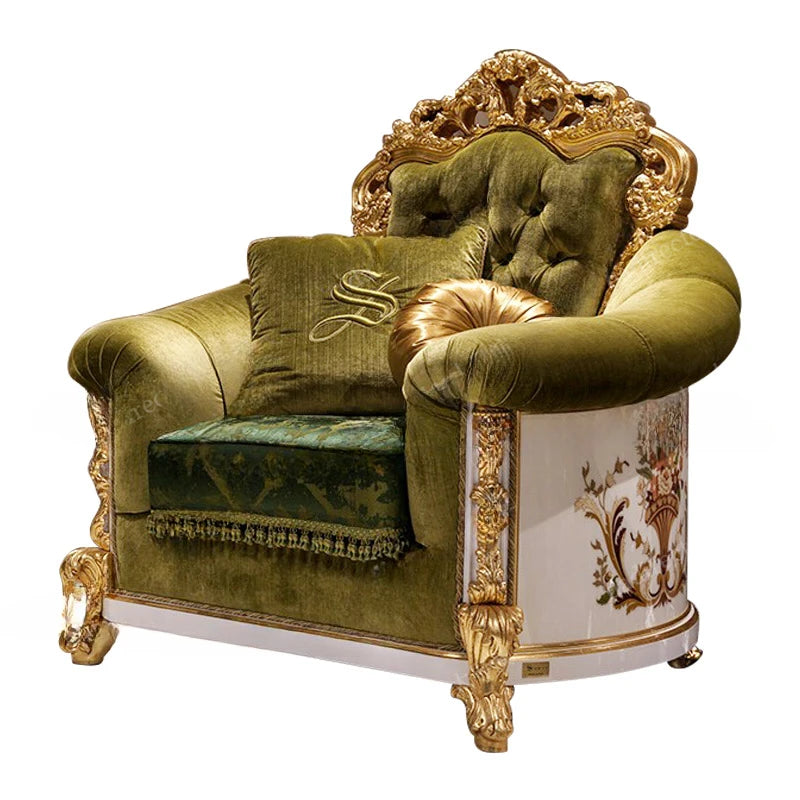European style solid wood fabric sofa combination French style palace luxury villa living room gold foil sofa customization
