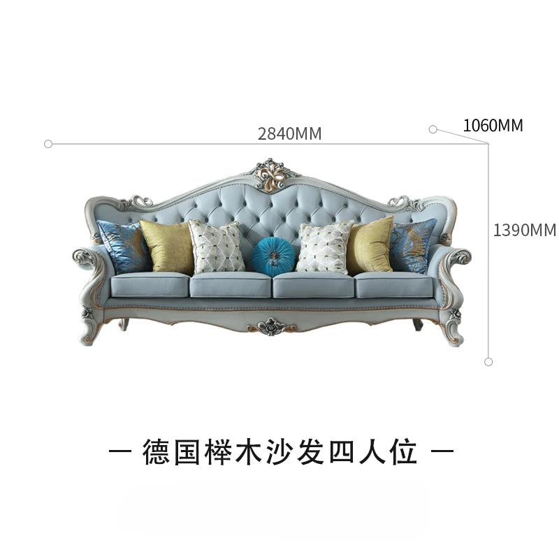 European style top layer cowhide fabric sofa, living room, small unit, painted gold sofa combination