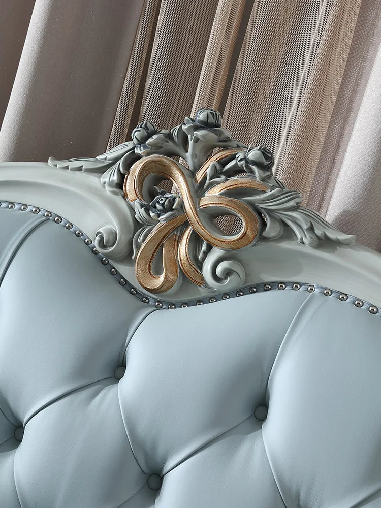 European style top layer cowhide fabric sofa, living room, small unit, painted gold sofa combination